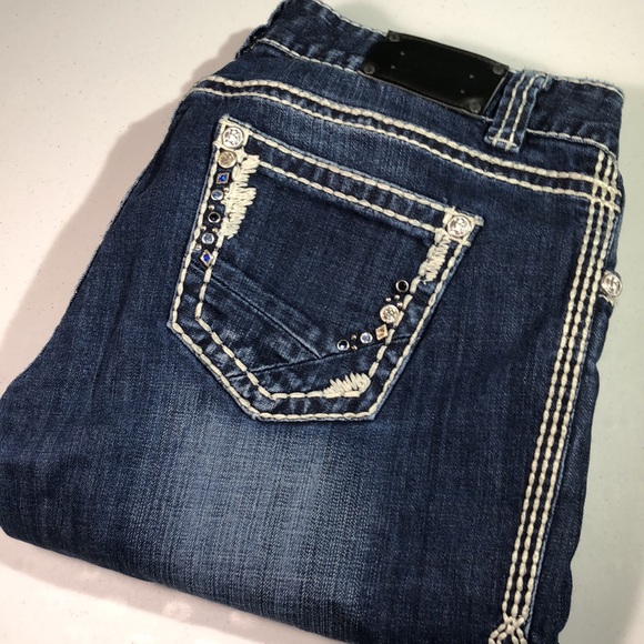 ROCK & ROLL COWGIRL MIDRISE BOOT JEANS 32x32 MULTIGEM PREMIUM π